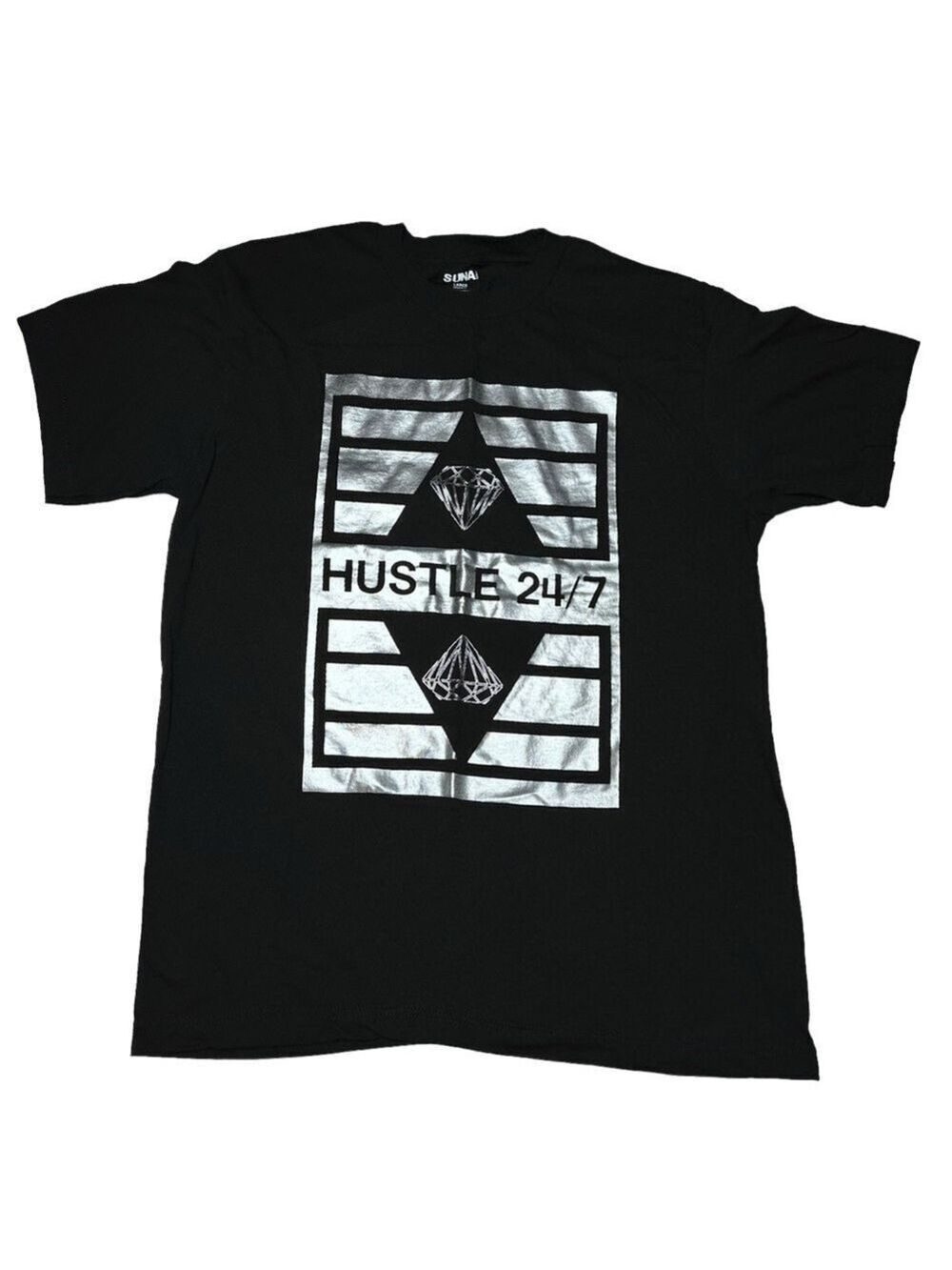 SUNA Hustle 24/7 Black Graphic Short Sleeve 100% Cotton T-Shirt Men’s Size‎ L